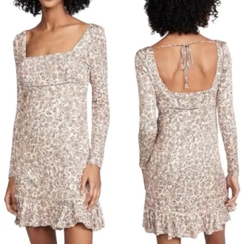 Free People Bohemi Floral Mini Dress Ivory Cottagecore Tie Back Size 6